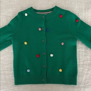 Mini Boden Green Sweater with Colorful Pom-Poms